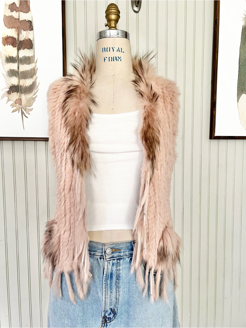 2000’s CF Charms NY Rabbit & Raccoon Pink Fringe Vest Mauve Pink